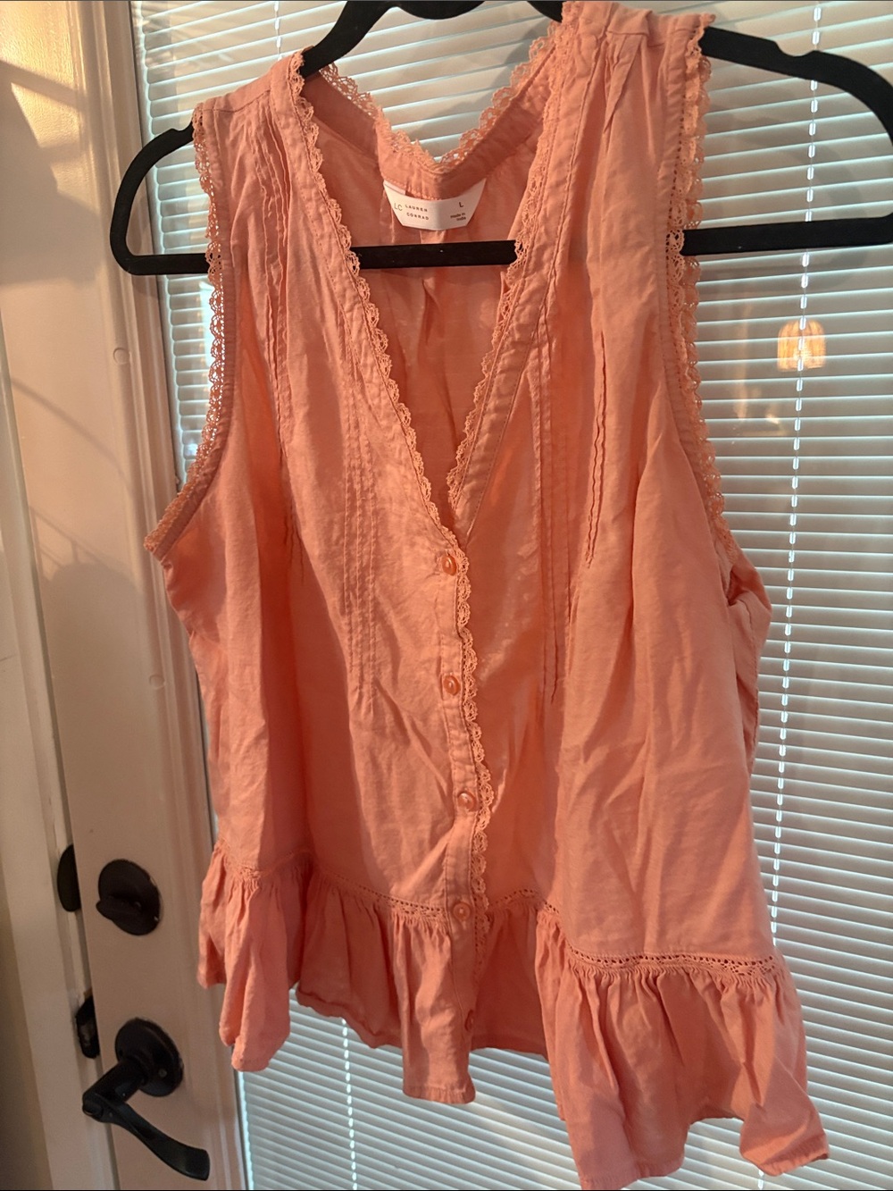 LC Lauren Conrad peach lightweight tank with lace detail